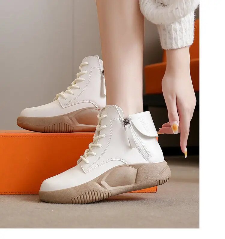 New Women's Platform Sports Shoes Lace-up Zipper Winter Casual Sneakers